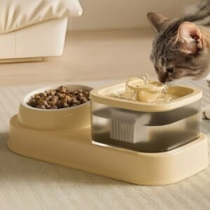 Cat Water Dispenser And Feeding Bowl 2-in-1, Dry And Wet Separation Automatic Water Dispenser Sturdy Cat Feeding Bowl Cat And Dog Feeding Supplies Easy To Clean Flow Design