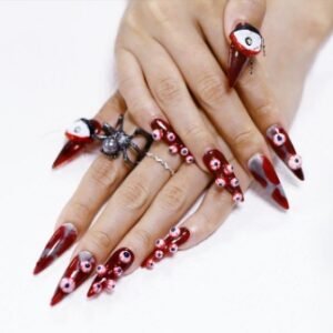 Halloween Long Length 10Pcs Handmade Presson Nails Origianl Design Horror Almond Nails ArtNail Care Press-on Nail